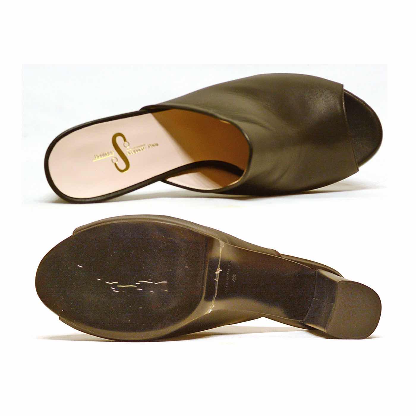 mules cuir lisse noir, chaussures femme grande taille
