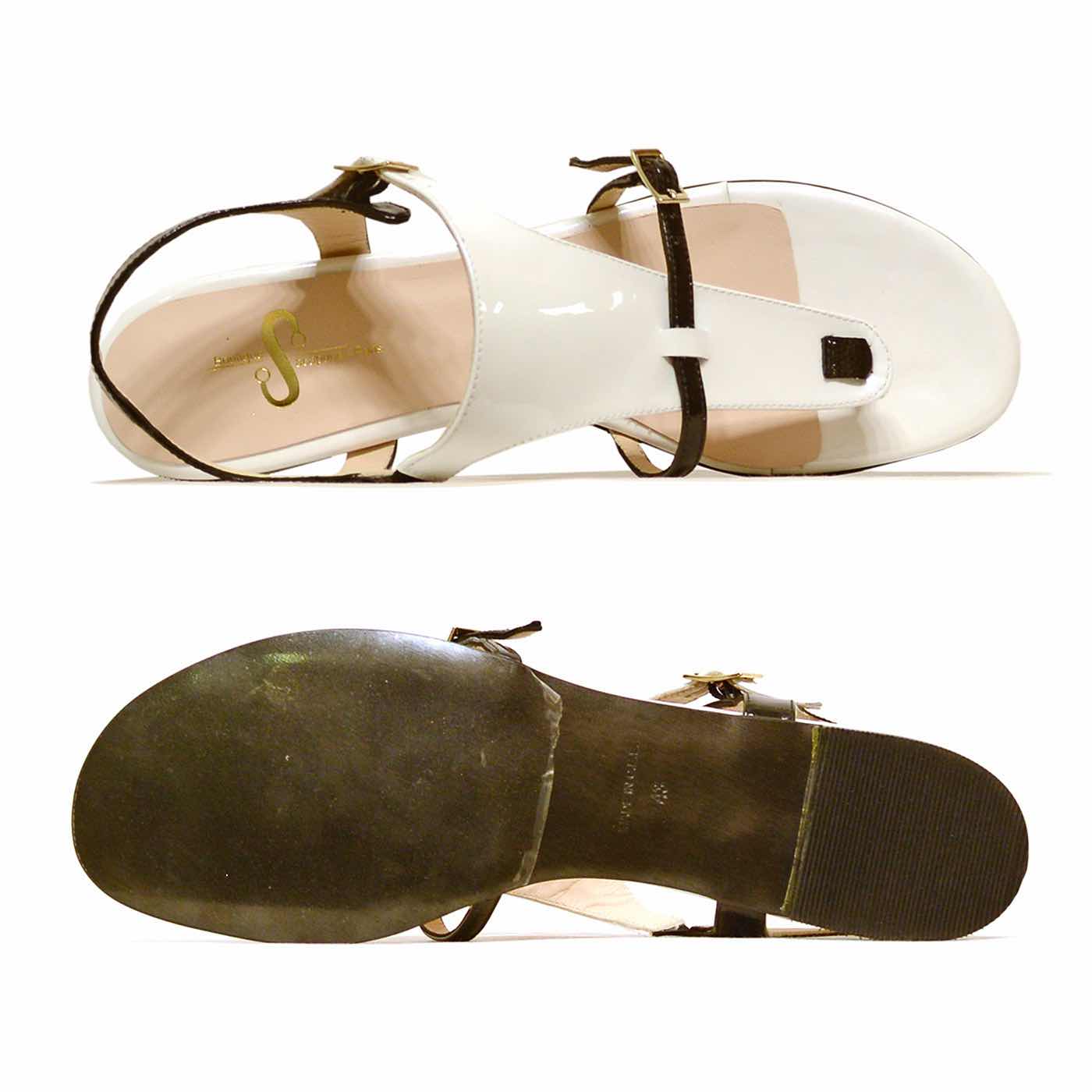 sandalettes vernis blanc noir, chaussures femme grande taille