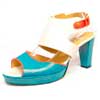 sandales femme grande taille du 40 au 48, cuir lisse bleu multicolore, talon de  9 cm et plus, à patins mode sandales talons hauts fantaisie, toutes saisons