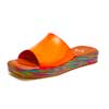 mules femme grande taille du 40 au 48, cuir lisse orange, talon de 3 à 4 cm, mode sandales plates detente talons compensés, chaussures pour l&#039;été