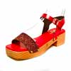 sandales femme grande taille du 40 au 48, métallisées rouge, talon de 5 à 6 cm, à patins detente fantaisie, chaussures pour l&#039;été