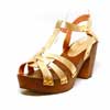 sabots femme grande taille du 40 au 48, cuir grainé platine, talon de  9 cm et plus, à patins mode talon haut sandales talons hauts detente, chaussures pour l&#039;été