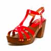 sabots femme grande taille du 40 au 48, cuir lisse rouge, talon de  9 cm et plus, à patins mode talon haut sandales talons hauts detente, chaussures pour l&#039;été