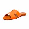 mules femme grande taille du 40 au 48, cuir lisse orange, talon de 0,5 à 2 cm, mode plates sandales plates souples detente, chaussures pour l&#039;été