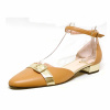 sandales femme grande taille du 40 au 48, cuir lisse camel, talon de 0,5 à 2 cm, bout pointu mode habillee, chaussures pour l&#039;été