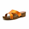 sabots femme grande taille du 40 au 48, cuir grainé metallise orange, talon de 3 à 4 cm, mode, toutes saisons