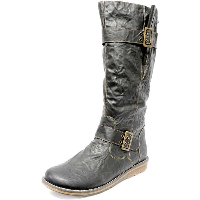 bottes femme grande taille du 40 au 48, cuir fripé noir, talon de 0,5 à 2 cm, souples detente bottes mollets larges, hiver