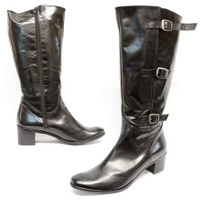 bottes femme grande taille du 40 au 48, cuir lisse noir, talon de 3 à 4 cm, souples bottes mollets larges, hiver