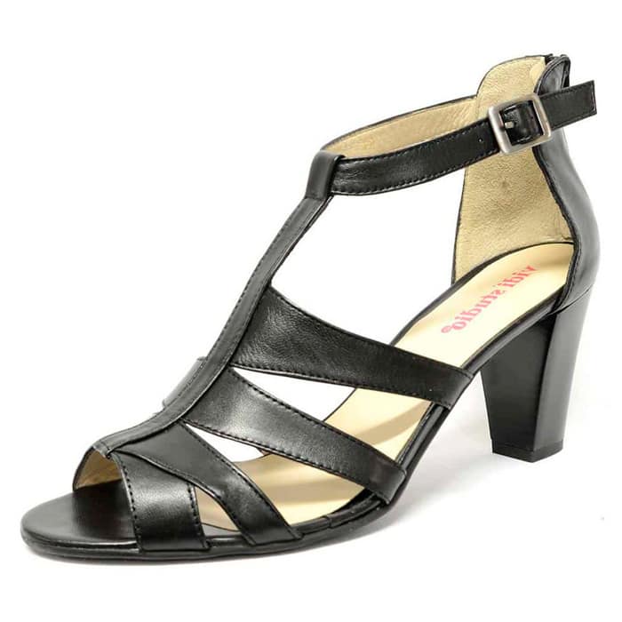 sandales femme grande taille du 40 au 48, cuir lisse noir, talon de 7 à 8 cm, tendance sexy, chaussures pour l'été