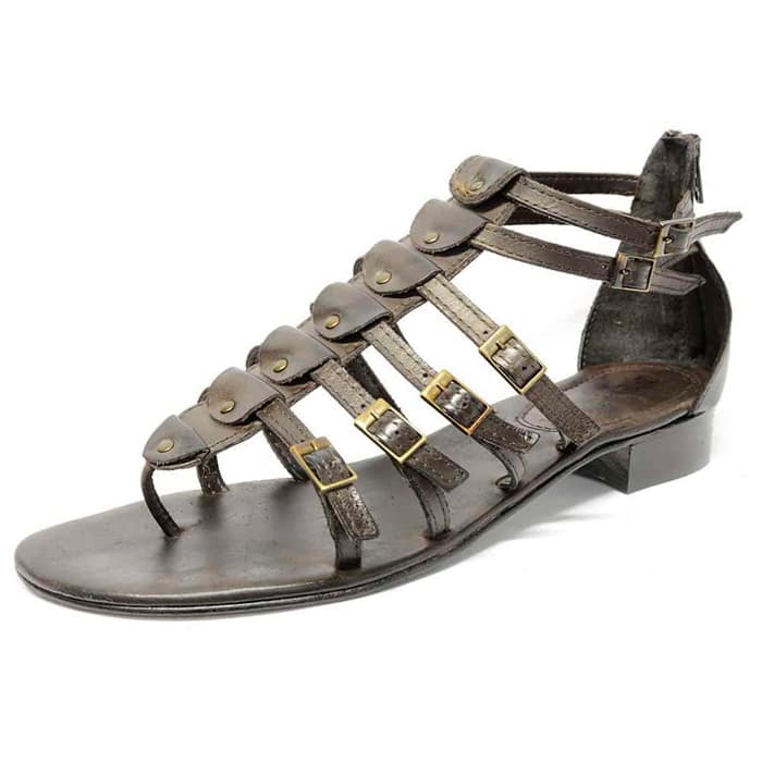 sandalettes femme grande taille du 40 au 48, cuir lisse marron, talon de 0,5 à 2 cm, tendance sandales plates detente, chaussures pour l'été