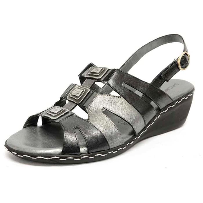 sandales femme grande taille du 40 au 48, cuir lisse noir, talon de 5 à 6 cm, souples confort detente talons compensés, chaussures pour l'été