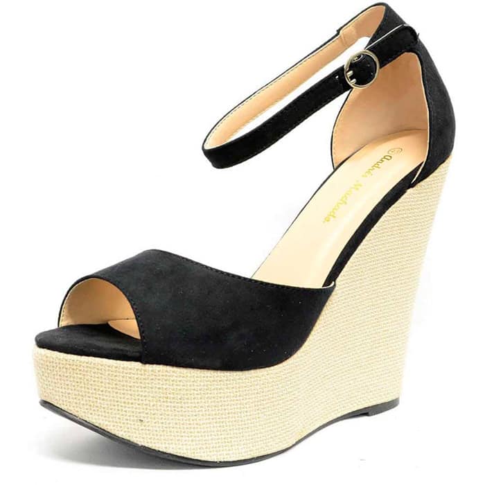 sandales femme grande taille du 40 au 48, velours noir, talon de  9 cm et plus, à patins mode fantaisie, chaussures pour l'été