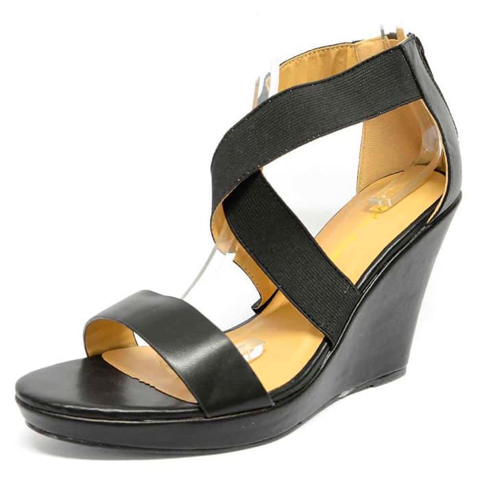 sandales femme grande taille du 40 au 48, simili cuir noir, talon de  9 cm et plus, à patins mode sexy talons compensés, chaussures pour l'été