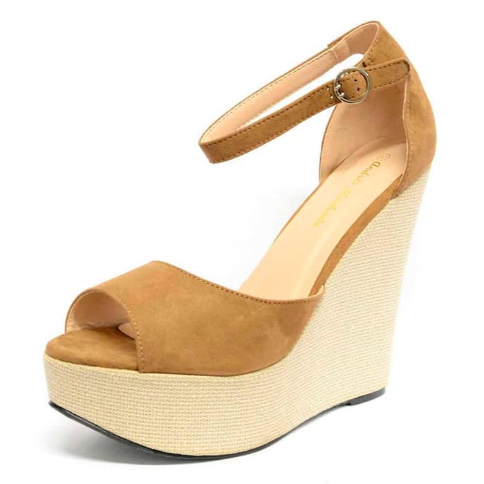 sandales femme grande taille du 40 au 48, nubuck marron, talon de  9 cm et plus, à patins mode tendance, chaussures pour l'été