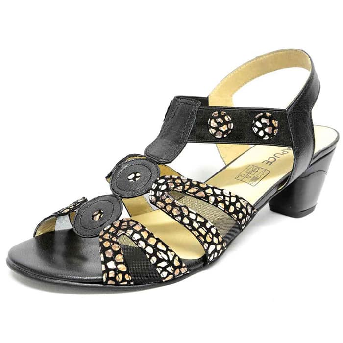 sandales femme grande taille du 40 au 48, cuir lisse noir, talon de 5 à 6 cm, souples detente, chaussures pour l'été