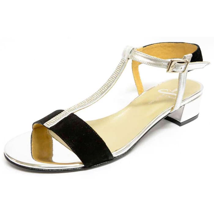 sandales femme grande taille du 40 au 48, vernis metallise noir, talon de 3 à 4 cm, mode tendance, chaussures pour l'été