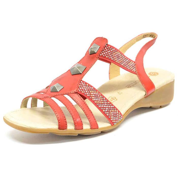 sandalettes femme grande taille du 40 au 48, cuir lisse rouge, talon de 3 à 4 cm, sandales plates confort detente, chaussures pour l'été