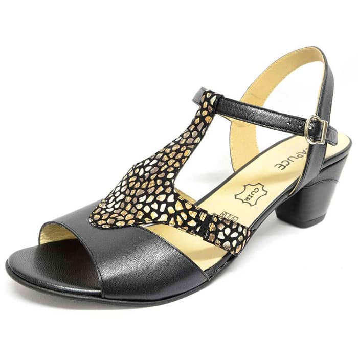 sandales femme grande taille du 40 au 48, brillant metallise noir, talon de 5 à 6 cm, sandales talons hauts, chaussures pour l'été