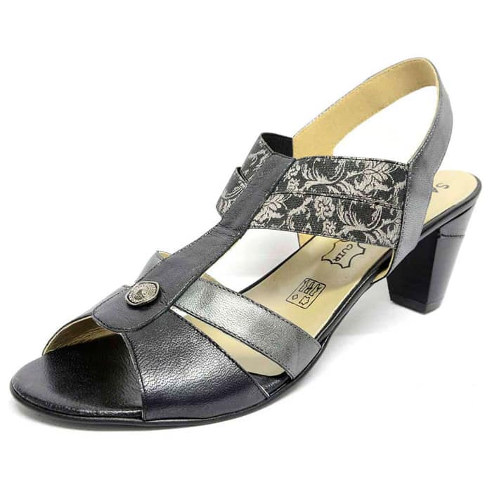 sandales femme grande taille du 40 au 48, cuir lisse gris noir, talon de 5 à 6 cm, sandales talons hauts detente, chaussures pour l'été