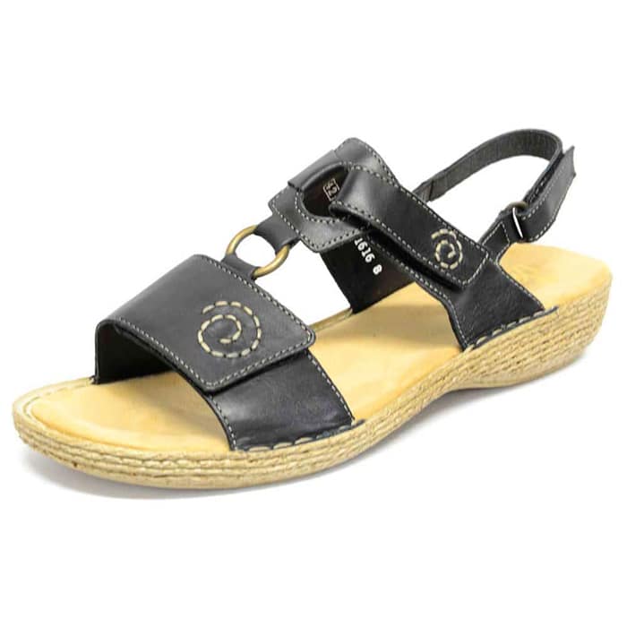 sandalettes femme grande taille du 40 au 48, cuir lisse noir, talon de 3 à 4 cm, sandales plates detente, chaussures pour l'été
