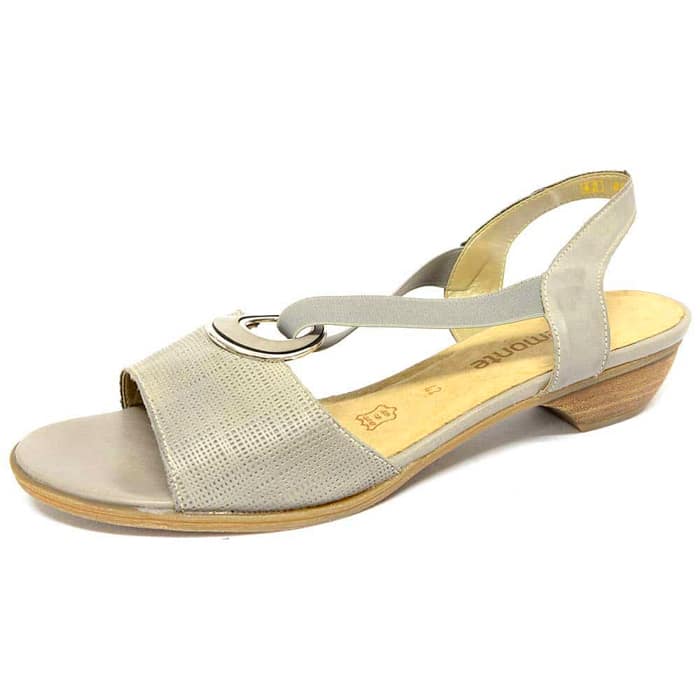 sandales femme grande taille du 40 au 48, cuir lisse gris, talon de 3 à 4 cm, souples detente, chaussures pour l'été