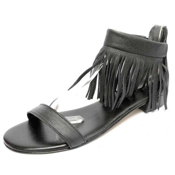 sandales femme grande taille du 40 au 48, cuir lisse noir, talon de 0,5 à 2 cm, detente, toutes saisons