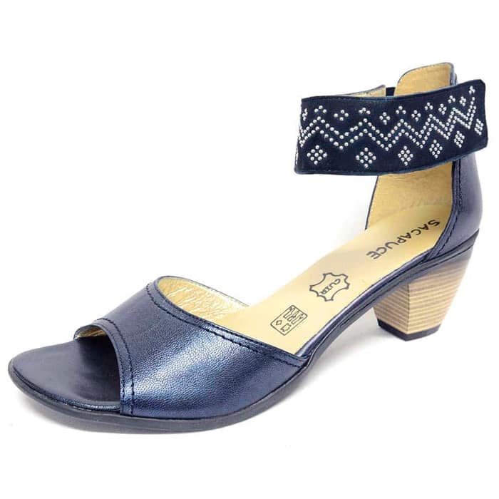 sandales femme grande taille du 40 au 48, cuir lisse bleu, talon de 5 à 6 cm, sandales talons hauts, chaussures pour l'été