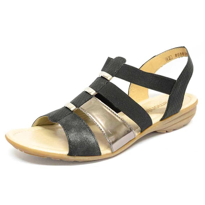 sandales femme grande taille du 40 au 48, cuir lisse noir, talon de 0,5 à 2 cm, sandales plates confort, chaussures pour l'été