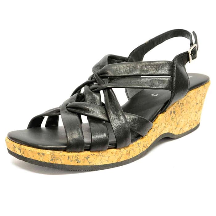 sandales femme grande taille du 40 au 48, cuir lisse noir, talon de 5 à 6 cm, à patins confort talons compensés, chaussures pour l'été
