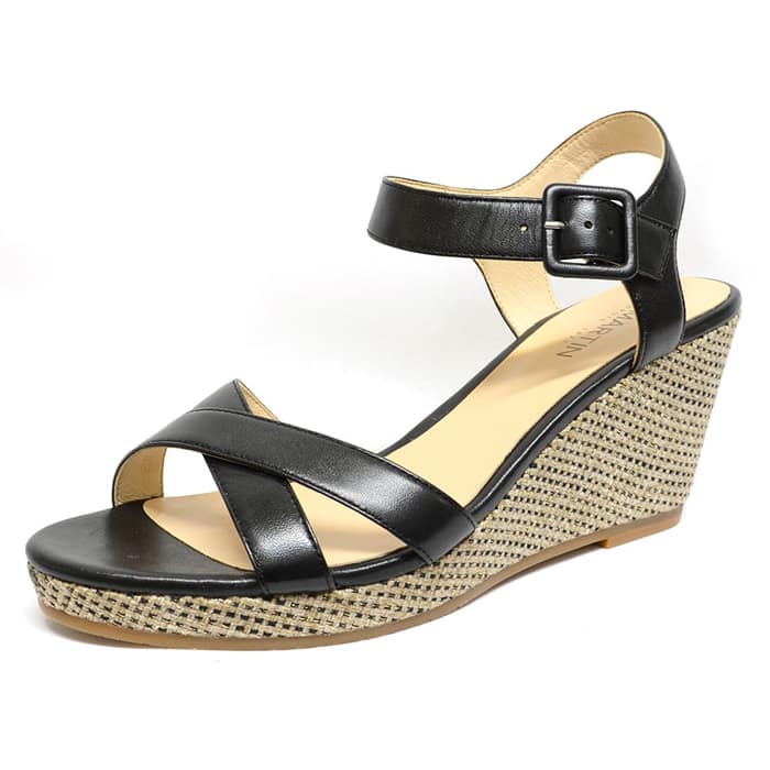 sandales femme grande taille du 40 au 48, cuir lisse noir, talon de 7 à 8 cm, mode sandales talons hauts talons compensés, chaussures pour l'été