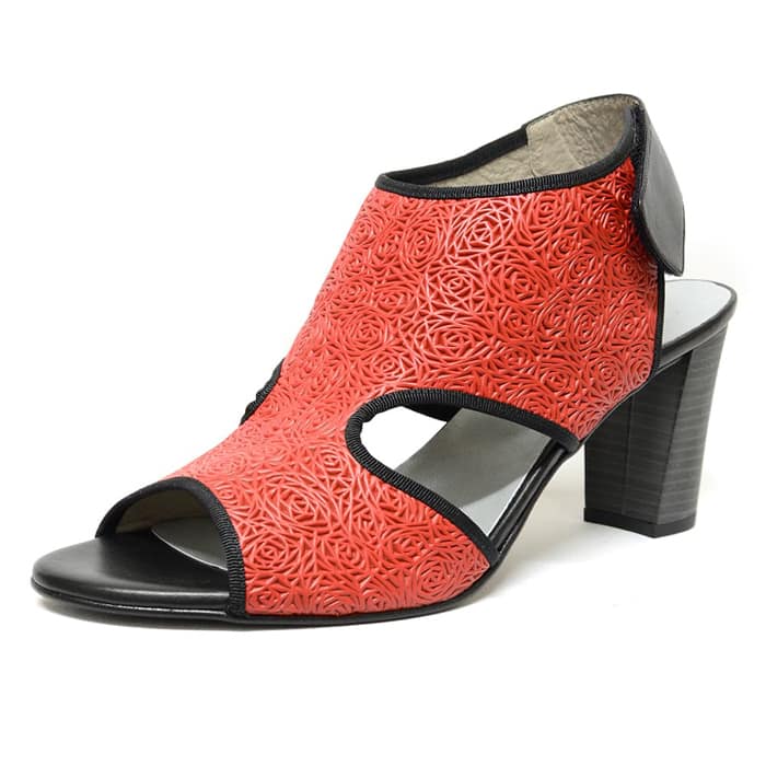 sandales femme grande taille du 40 au 48, cuir fripé multicolore noir rouge, talon de 7 à 8 cm, mode sandales talons hauts fantaisie, chaussures pour l'été