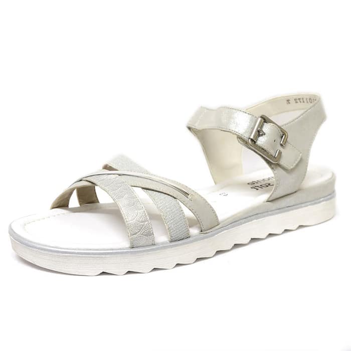 sandales femme grande taille du 40 au 48, brillant blanc metallise, talon de 3 à 4 cm, tendance sandales plates detente fantaisie, chaussures pour l'été