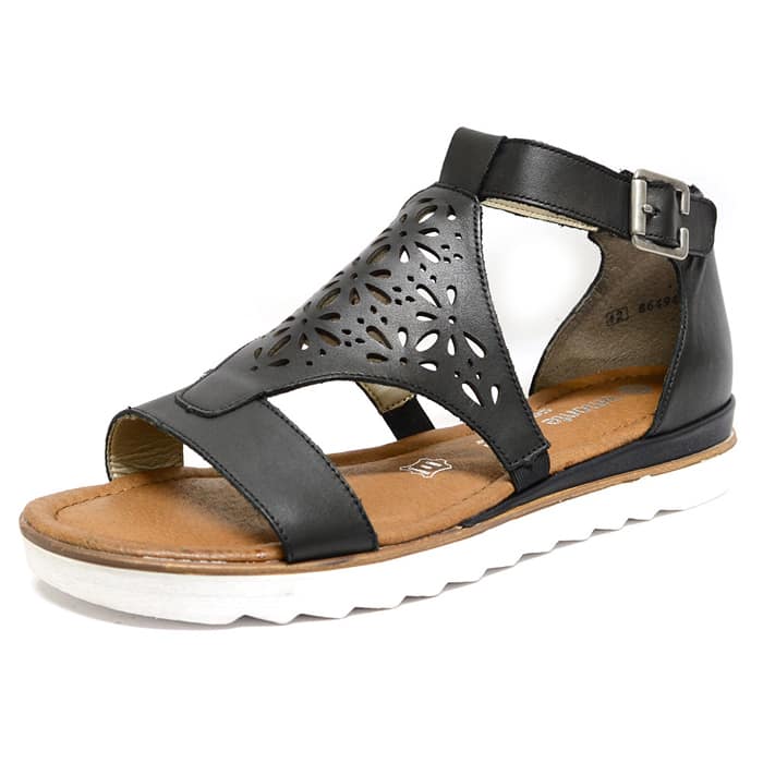 sandales femme grande taille du 40 au 48, cuir lisse noir, talon de 3 à 4 cm, confort talons compensés, chaussures pour l'été