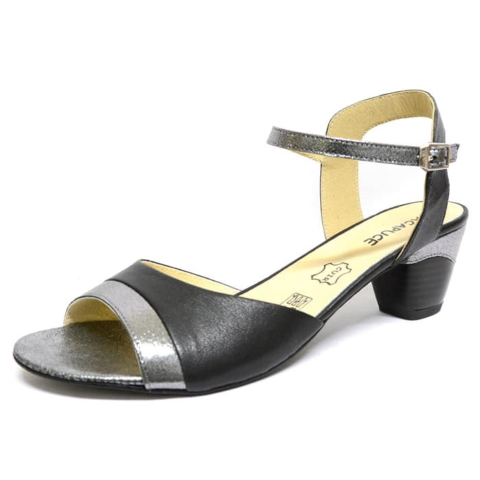 sandales femme grande taille du 40 au 48, acier metallise multicolore noir, talon de 5 à 6 cm, sandales talons hauts detente, chaussures pour l'été