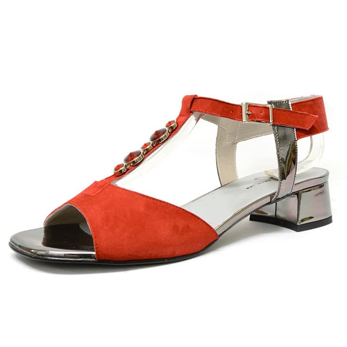 sandales femme grande taille du 40 au 48, velours rouge, talon de 3 à 4 cm, habillee sandales talons hauts, chaussures pour l'été