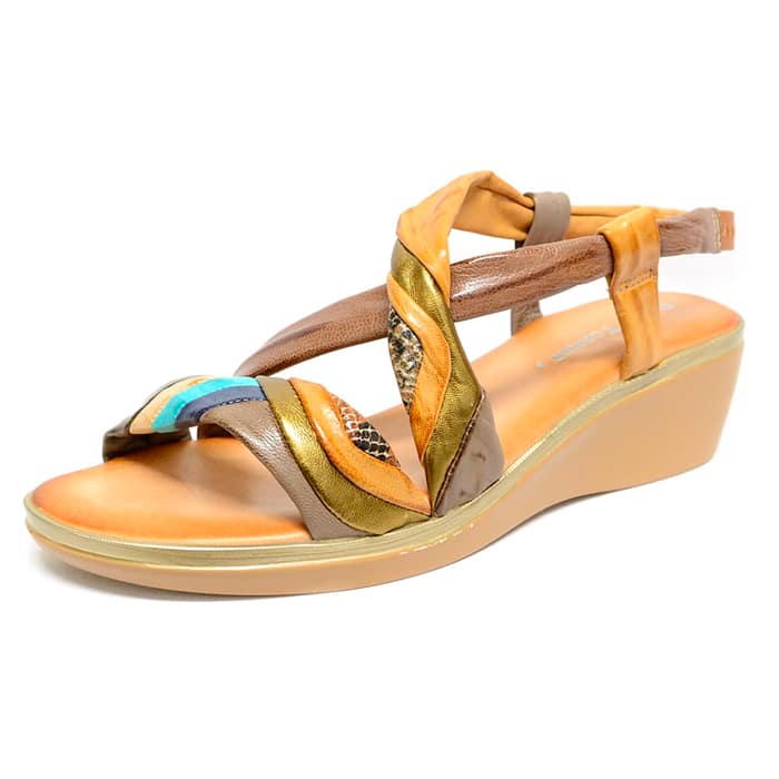 sandales femme grande taille du 40 au 48, cuir lisse marron multicolore, talon de 5 à 6 cm, confort talons compensés, chaussures pour l'été