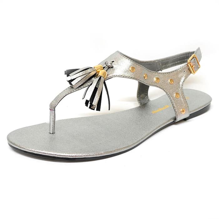 sandalettes femme grande taille du 40 au 48, métallisées gris metallise, talon de 0,5 à 2 cm, pas cheres sandales plates, chaussures pour l'été