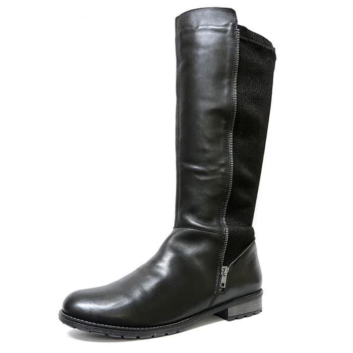 bottes femme grande taille du 40 au 48, cuir lisse noir, talon de 0,5 à 2 cm, bottes mollets larges, hiver