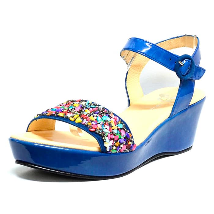 sandales femme grande taille du 40 au 48, vernis bleu, talon de 5 à 6 cm, à patins sandales talons hauts fantaisie, chaussures pour l'été