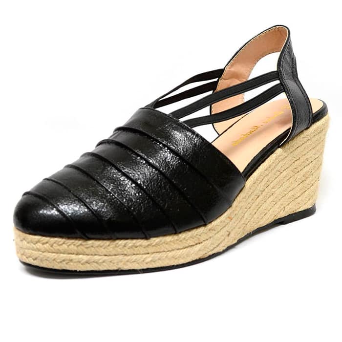 sandales femme grande taille du 40 au 48, simili cuir noir, talon de 7 à 8 cm, à patins talon haut pas cheres talons compensés, chaussures pour l'été
