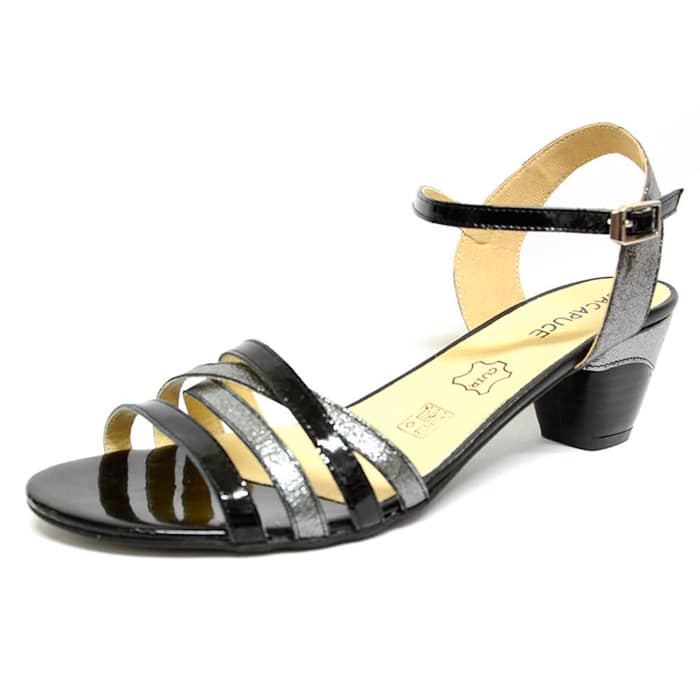 sandales femme grande taille du 40 au 48, vernis gris noir, talon de 5 à 6 cm, habillee, chaussures pour l'été