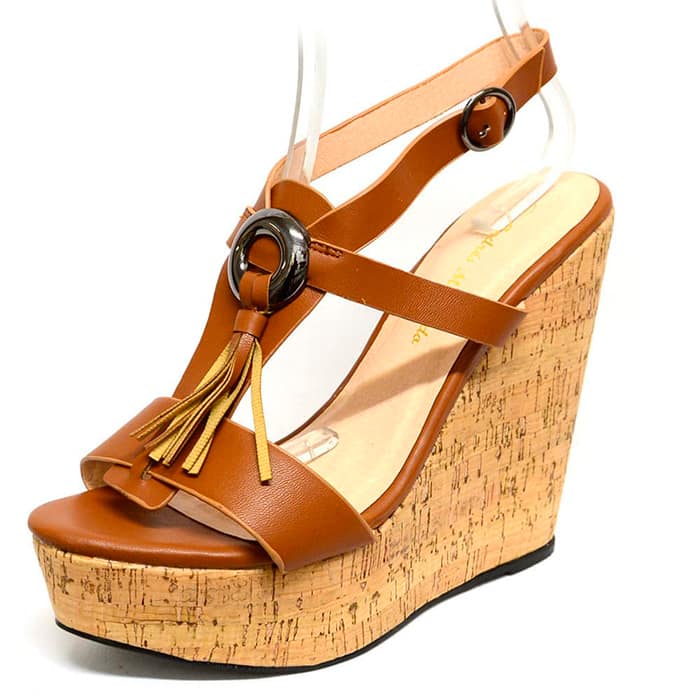 sandales femme grande taille du 40 au 48, simili cuir marron, talon de  9 cm et plus, à patins pas cheres sandales talons hauts fantaisie, chaussures pour l'été