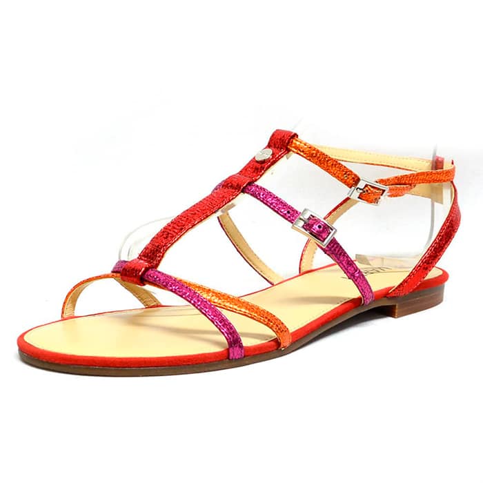 sandalettes femme grande taille du 40 au 48, brillant multicolore rouge, talon de 0,5 à 2 cm, sandales plates detente, chaussures pour l'été
