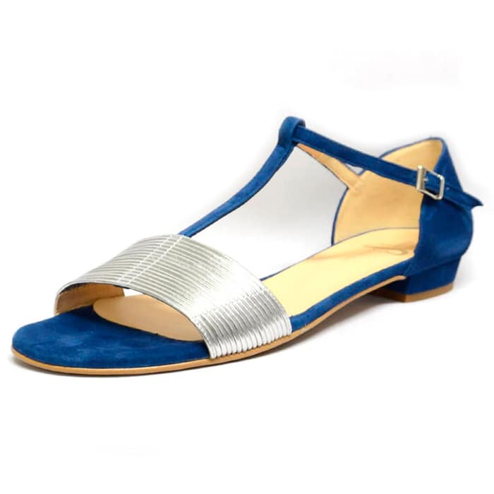 sandales femme grande taille du 40 au 48, métallisées argent bleu metallise, talon de 0,5 à 2 cm, habillee sandales plates confort, chaussures pour l'été