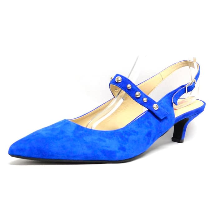 sandales femme grande taille du 40 au 48, velours bleu, talon de 5 à 6 cm, bout pointu habillee, toutes saisons