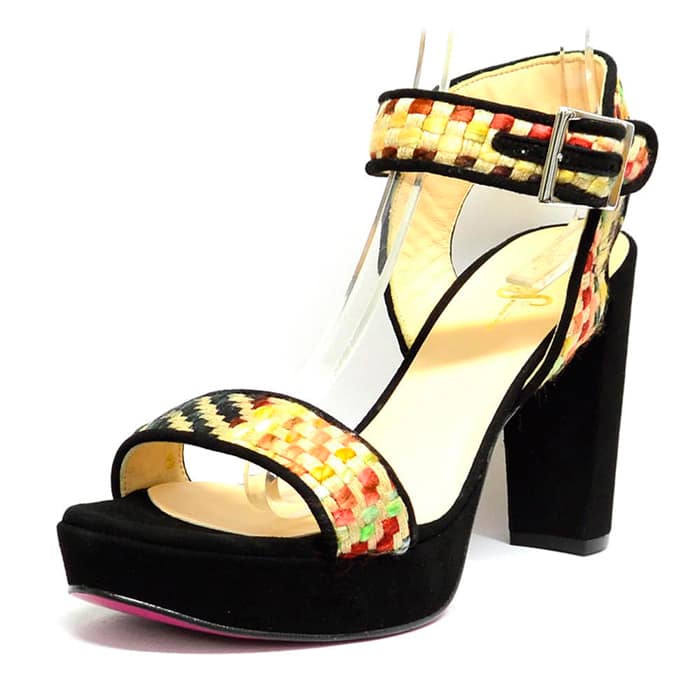 sandales femme grande taille du 40 au 48, velours multicolore noir, talon de  9 cm et plus, à patins tendance habillee sandales talons hauts, chaussures pour l'été