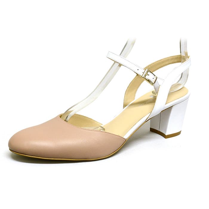 sandales femme grande taille du 40 au 48, cuir lisse beige blanc, talon de 5 à 6 cm, habillee mariage, toutes saisons