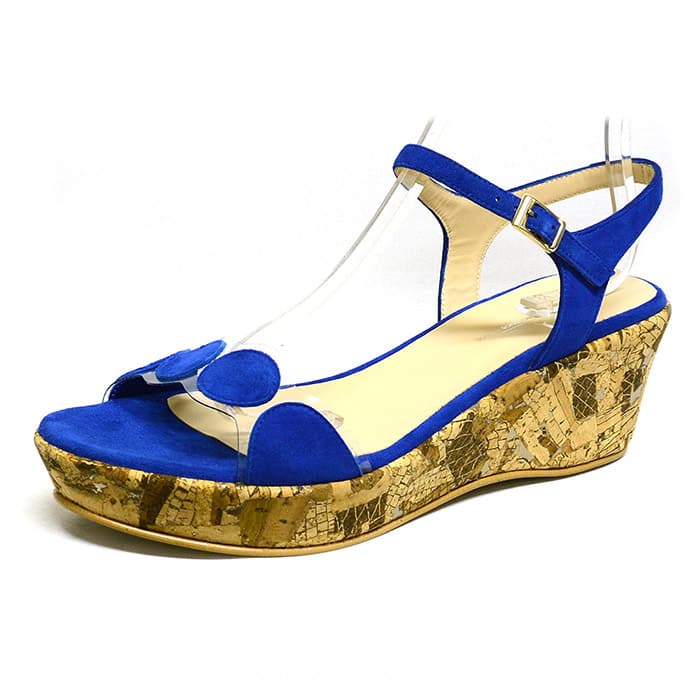 sandales femme grande taille du 40 au 48, velours bleu, talon de 5 à 6 cm, mode confort detente talons compensés, chaussures pour l'été