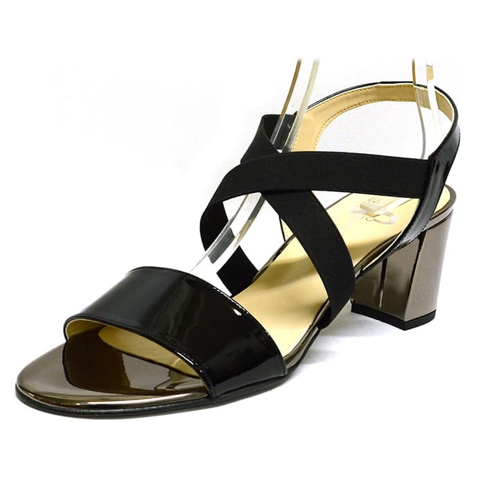 sandales femme grande taille du 40 au 48, métallisées noir, talon de 5 à 6 cm, de soiree mode habillee sandales talons hauts detente, chaussures pour l'été