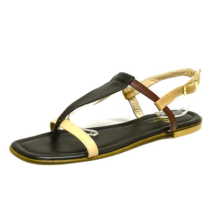 sandales femme grande taille du 40 au 48, cuir lisse marron multicolore, talon de 0,5 à 2 cm, sandales plates, chaussures pour l'été